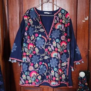 Soft Surroundings Blue Floral Top 2X